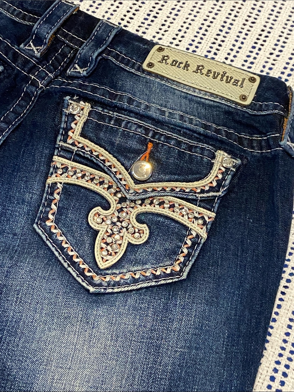 Rock Revival Esther Boot Cut Jeans Mid Rise Cowgirl Biker Grunge Size 30x34”